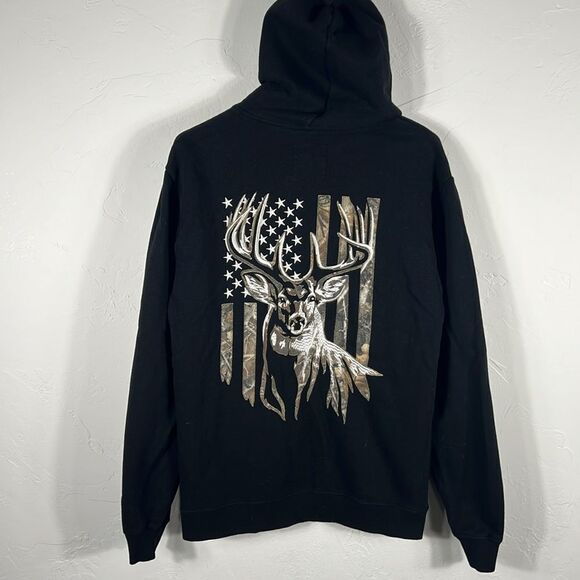 🦌🎯 BUCKWEAR Black Camo Embroidered Hunting HOODIE Sweatshirt Men Sz Medium - E - Picture 1 of 14